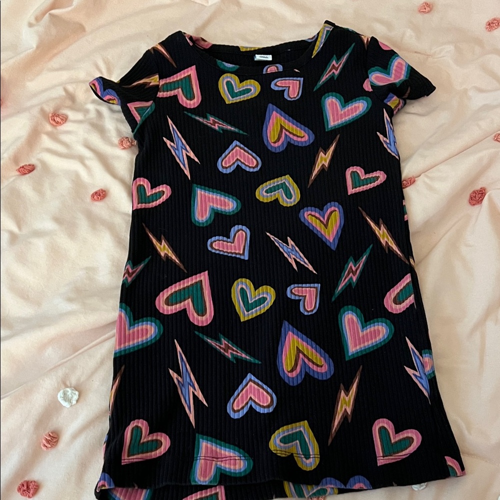 Old Navy Kids Dress - Black with Multicolor Hearts and Lightning